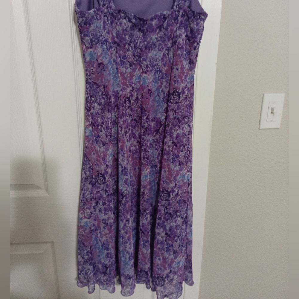 Connected Purple Floral Print Lined Sweetheart Dress Size 14 - Picture 6 of 7